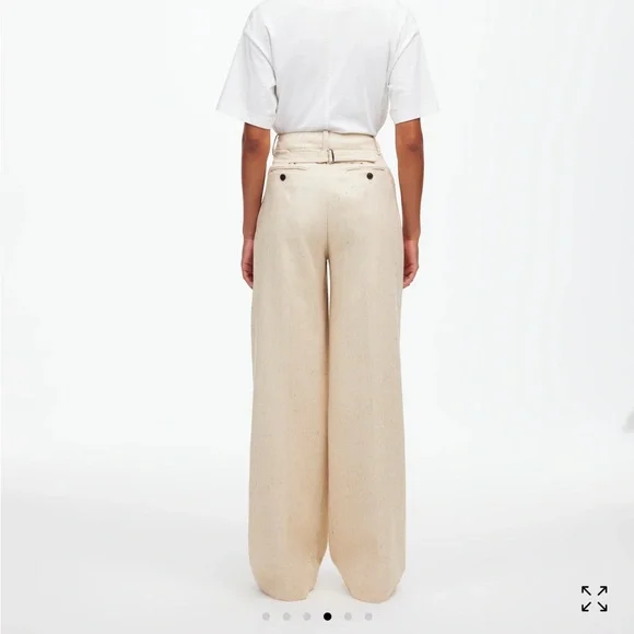 Madewell Oatmeal Harlow Wide Leg Pant in Herringbone Italian Fabric - Picture 2 of 5